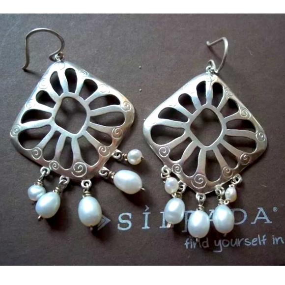 Silpada RARE Vintage Sterling Silver Cutout Earrings w/Hanging Pearls - Picture 1 of 7